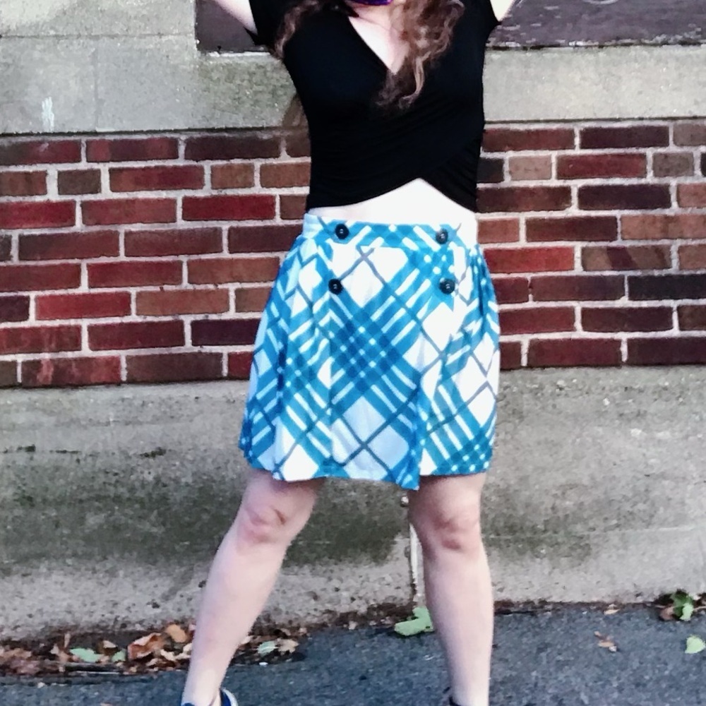 ASOS Shot white and blue stretchy skirt with button detail